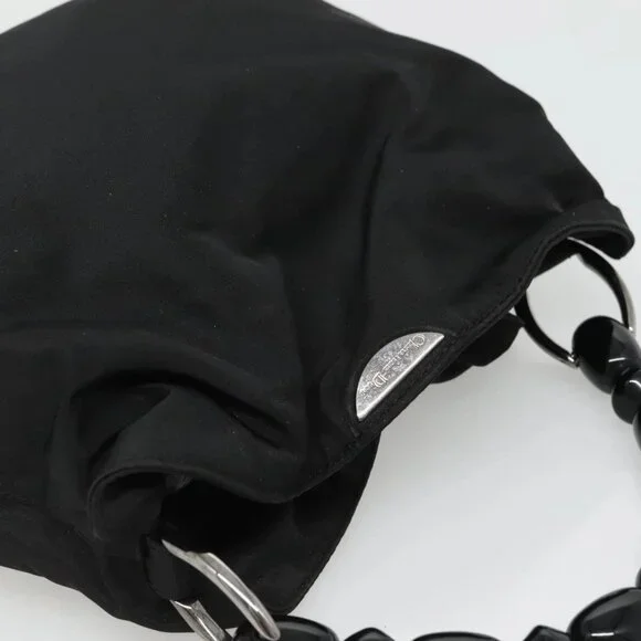 Christian Dior Maris Pearl Hand Bag Nylon Black Silver